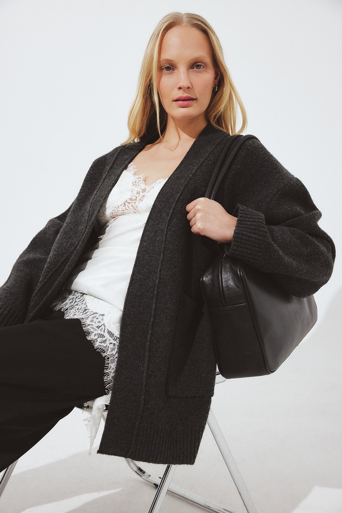 Cardigan Azéline — Dark grey melange — alternate view 2